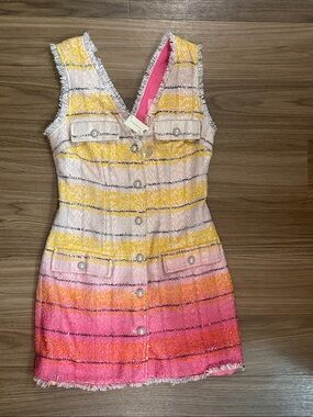 Maeve Sleeveless Gradient Tweed Dress in Yellow to Pink